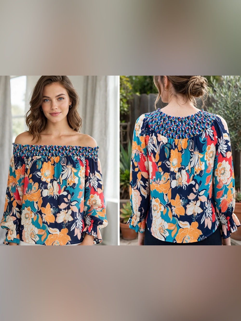 Flying Tomato Floral Off-Shoulder Smocked Top